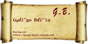 Gyüge Béla névjegykártya